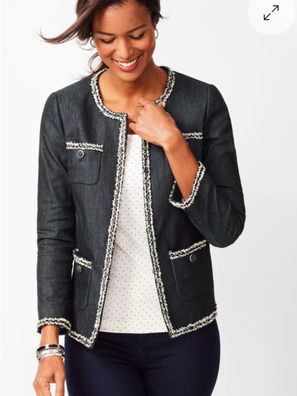 Talbots Black Tweed-Trim Open Front Jacket